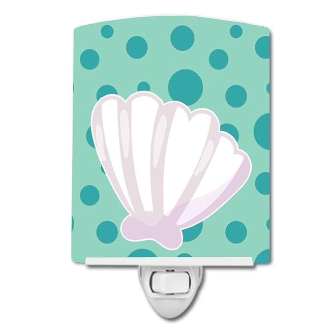 Caroline's Treasures BB8840CNL Beach Scallop Shell Ceramic Night Light Compact, UL-Certified, Ideal for Bedroom, Bathroom, Nursery, Hallway, Kitchen, 6x4x3, Multicolor