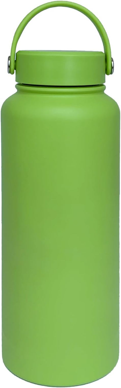 40oz Insulated Water Bottle ，Stainless Steel Sports Water Cup Flask with 2 Lids, Wide Mouth Travel Thermal Mug,Outdoor Sports Bottle（Lemon Green）