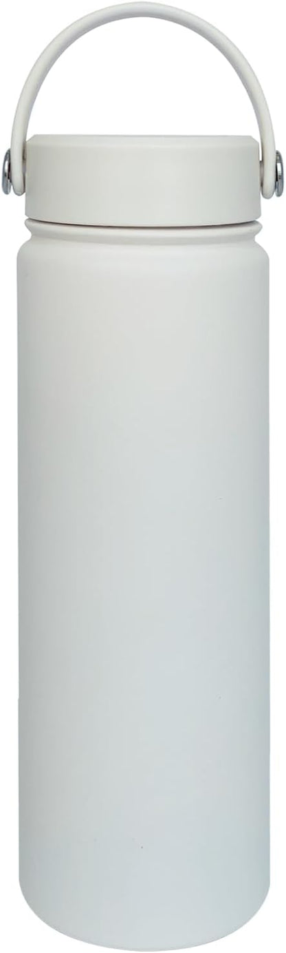 22oz Insulated Water Bottle ，Stainless Steel Sports Water Cup Flask with 2 Lids, Wide Mouth Travel Thermal Mug,Outdoor Sports Bottle（white）