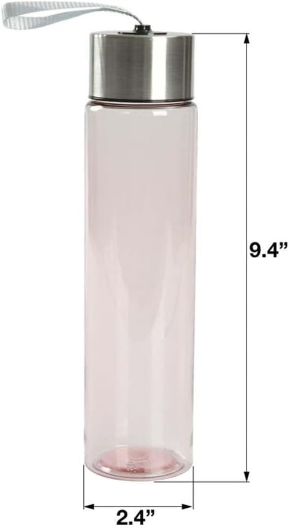 DipSip Water Bottle plastic 18 oz Stainless Steel Screw Cap Lid with Strap (Pink), 9