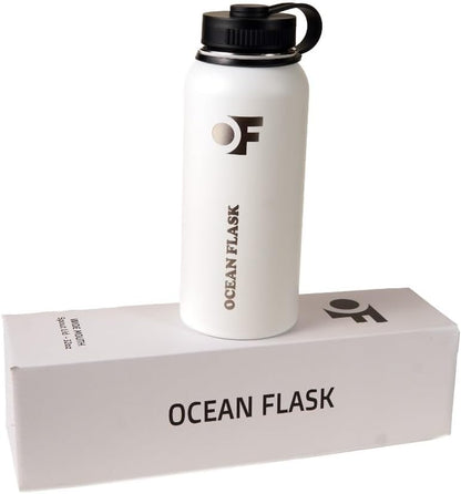 Sports Water Bottle - 32 Oz 3 Lids Straw Lid Leak Proof (Straw, Spout and Handle Lid)- Stainless Steel Sport and Gym, Travel Bottles for Men, Women -Insulated Thermos (Winter White)