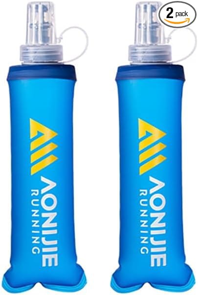 AONIJIE 2Pcs Collapsible Water Bottles, BPA-Free Soft Flask for Hydration Pack Foldable Easy to Carry (2 * 250ml bottle)