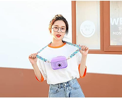 Camera Bottle Travel Cup with Straw Birthday Party Gift Ice Drinking Water Bottle Mug with Strap Picnic (camera purple, 400 ml)