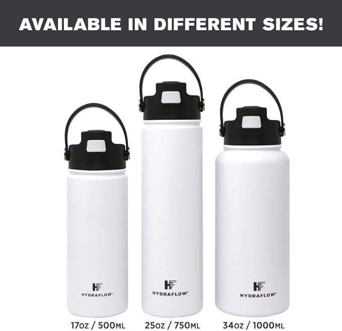 Hydraflow Hybrid - Triple Wall Vacuum Insulated Water Bottle with Flip Straw (17oz, Cocoa) Stainless Steel Metal Thermos, Reusable Leak Proof BPA-FREE for Sports and Travel