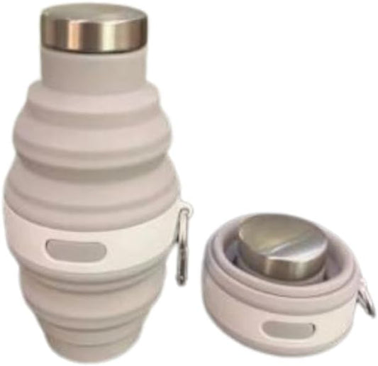 Collapsible Silicone Water Bottle with Carabiner, 475ml/17oz, BPA-Free, Leak-Proof, Lightweight & Durable for Travel, Gym, Camping (Grey)