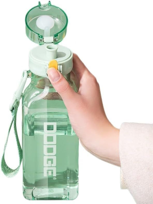 Sports Square Water Bottle 24 oz Reusable Drinking Bottle Portable Leakproof BPA-Free Plastic Water Bottles for Travel Picnic Gym Camping School(Green)
