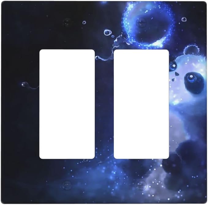 Cute Baby Panda Light Switch Cover Wall Plate Decorative 2 Gang Double Rocker Covers Blue for Farmhouses Playrooms Bedrooms Bathrooms 4.5 x 4.6 in