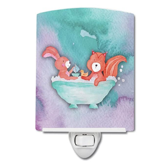 Caroline's Treasures BB7348CNL Rabbit and Squirrel Bathing Watercolor Ceramic Night Light Compact, UL-Certified, Ideal for Bedroom, Bathroom, Nursery, Hallway, Kitchen, 6x4x3, Multicolor