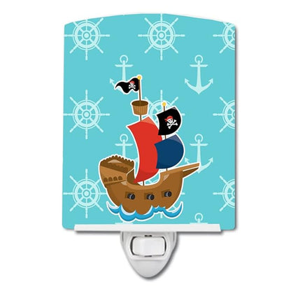 Caroline's Treasures BB8968CNL Pirate Ship Blue Ceramic Night Light Compact, UL-Certified, Ideal for Bedroom, Bathroom, Nursery, Hallway, Kitchen, 6x4x3, Multicolor