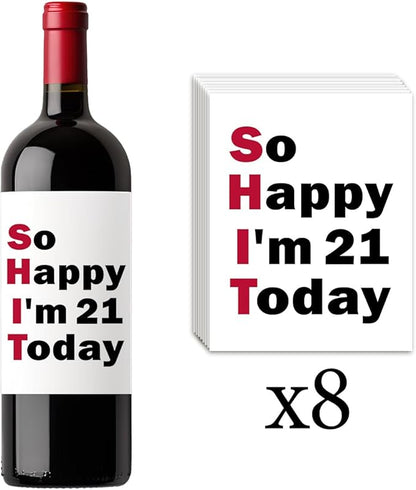 8 Pcs 21st Birthday Gifts for Her Him Wine Labels, 21 Year Old Birthday Gifts for Her Women Men Wine Bottle Labels, Happy 21st Birthday Party Decorations for Her Him Wine Bottle Stickers