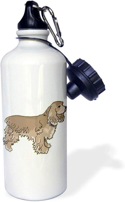 3dRose "Cute and Cuddly Canine Cocker Spaniel" Sports Water Bottle, 21 oz, White