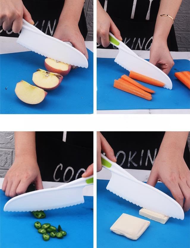 3 Pcs Kids Knife Set for Real Cooking, Kid Safe Knives for Cutting, Kids Cooking and Baking Set, Plastic Knives, Kitchen Set (Yellow)