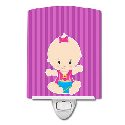 Caroline's Treasures BB8659CNL Beach Baby Girl Ceramic Night Light Compact, UL-Certified, Ideal for Bedroom, Bathroom, Nursery, Hallway, Kitchen, 6x4x3, Multicolor