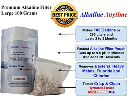 Alkaline Water Filter Pitcher with Infuser, Glass Pitcher with Lid 1.5L | 9.5 pH Alkaline Filters | Tea Pitcher | Borosilicate Glass | Infuser Pitcher (100g Filter)