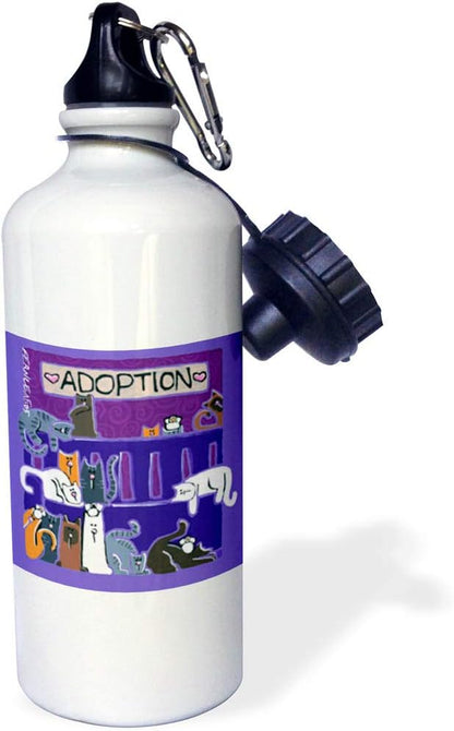 3dRose "Cats, Cat, Kittens, Kitten, Cat Adoption, Cat Rescue, Pet Adoption, Cat Cartoon Art" Sports Water Bottle, 21 oz, White