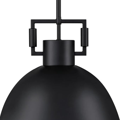 Nathan James Leigh Pendant Lighting, Hanging Ceiling Light with Oversized Metal Shade and Adjustable Cord, for Kitchen Island or Entryway, Matte Black, Set of 2