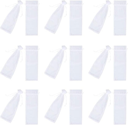 50 Pieces Organza Wine Bags Drawstring Organza Bags Reusable Simple Bottle Wrap Dresses Festive Packaging Bags 5.7 x 14.5 Inch for Decoration Storefront Display Gift Bags Party Favors White