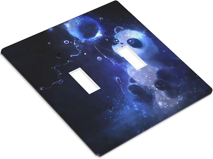 Cute Baby Panda Light Switch Cover Wall Plate Decorative 2 Gang Double Toggle Covers Blue for Kitchens Playrooms Bathrooms Farmhouses 4.5 x 4.5 in