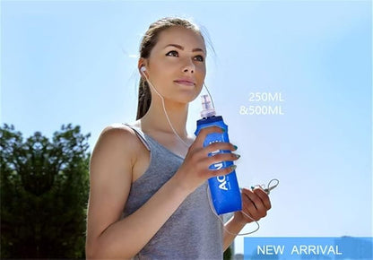 AONIJIE 2Pack of Soft Soft Folding Hydration Bottle Water Collapsible Flask BPA-Free Bottles (500ml without straws)