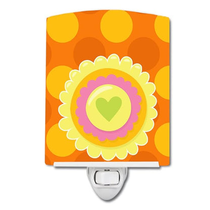 Caroline's Treasures BB9051CNL Heart Flower Orange Ceramic Night Light Compact, UL-Certified, Ideal for Bedroom, Bathroom, Nursery, Hallway, Kitchen, 6x4x3, Multicolor