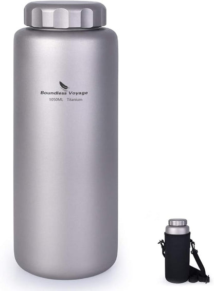 iBasingo 1050ml Titanium Bottle 600ml Nesting Cup Outdoor Camping Single Layer Wide Mouth Cookware Lightweight Portable Bottle Mug Hiking Picnic Solo Cooking Mess Kit