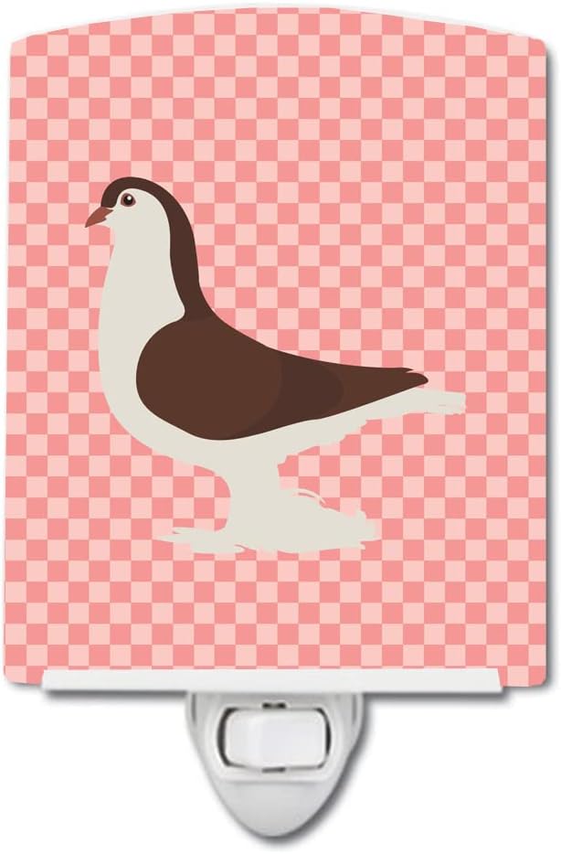 Caroline's Treasures BB7943CNL Large Pigeon Pink Check Ceramic Night Light Compact, UL-Certified, Ideal for Bedroom, Bathroom, Nursery, Hallway, Kitchen, 6x4x3, Multicolor