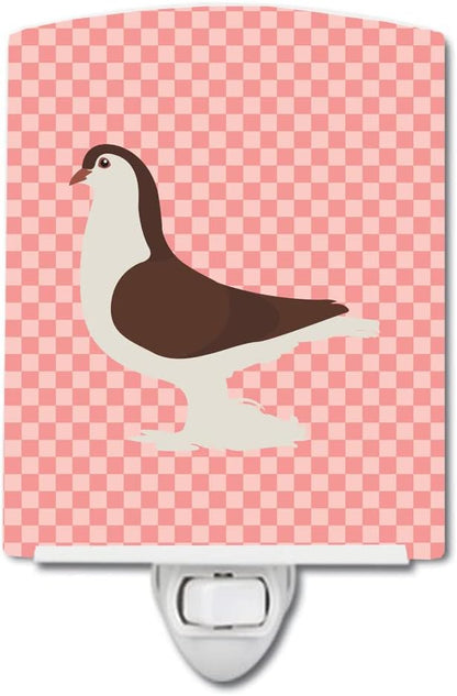 Caroline's Treasures BB7943CNL Large Pigeon Pink Check Ceramic Night Light Compact, UL-Certified, Ideal for Bedroom, Bathroom, Nursery, Hallway, Kitchen, 6x4x3, Multicolor