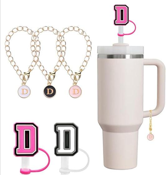 compaitable with stanley cup with accessories,30&40 oz,1 charm letter chain for handle with stanley straw top letter cover for stanley cup (d), small