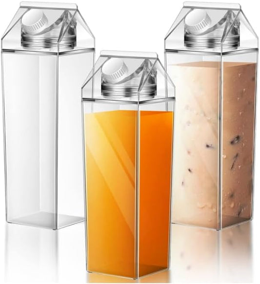 4pcs 1L Milk Carton Water Bottle, Clear Plastic Milk Box