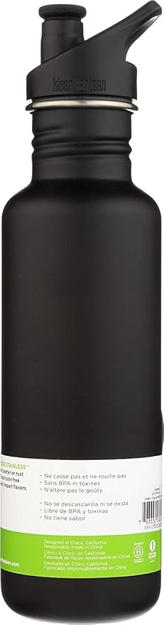 Klean Kanteen Classic Stainless Steel Singel Wall Non-Insulated Water Bottle with Sport Cap