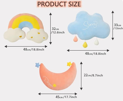 Moon Rainbow Cloud Pillow Cushion, Soft Plush Cloud Shaped Pillow Stuffed Rainbow and Moon Nursery Decor,Bedside Sofa Sleeping Pillow, Kids Cute Candy Color Cushion (Rainbow)