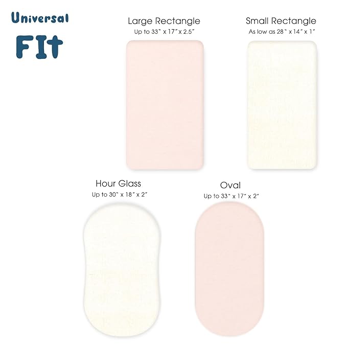 GRSSDER Stretchy Ultra Soft Fitted Bassinet Sheet 2 Pack, Universal Fit for Bassinets Baby Cradle Moses Basket Oval Rectangle Mattress Safe and Snug, Jersey Bassinet Sheets for Girls, Cream/Pink