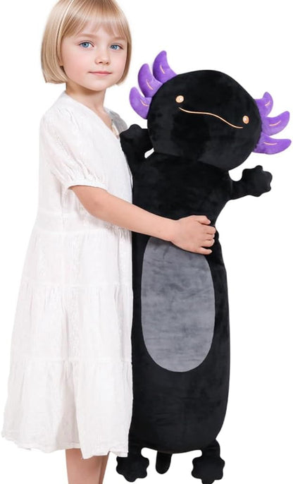 36" Giant Black Axolotl Stuffed Animal, Cute Soft Long Axolotl Plush Body Squishy Pillow Big Plushies Toy, Gift for Kids, Boys, Halloween, Christmas, Thanksgiving, Birthdays