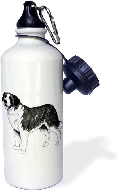 3dRose "St. Bernard Dog" Sports Water Bottle, 21 oz, White