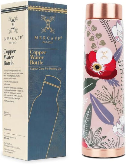 Copper Water Bottle A Handmade Ayurvedic Enameled Print Pure Copper Water Bottle For Drinking - Increase Your Water Consumption, and Experience Immediate Health Benefits (ENAMELED PRINT 11)