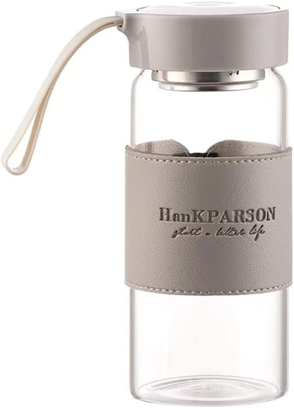 Glass Water Bottles 16 Oz Borosilicate water bottle-with sealing cap and Holsters and filters - BPA free,Men and Women Portable Glass Bottle (Grey)