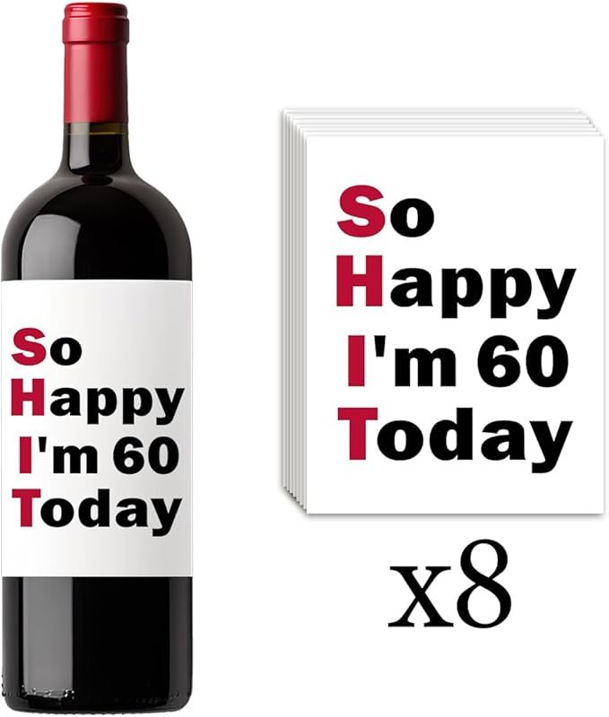 8 Pcs 60th Birthday Gifts for Women Men Wine Labels, 60 Year Old Birthday Gifts for Women Men Wine Bottle Labels, Happy 60th Birthday Party Decorations Gifts for Women Men Wine Bottle Stickers