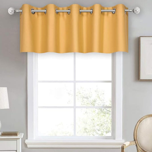 Mustard Yellow Valance for Kitchen Blackout Thermal Insulated 70X18 Inches Short Curtains Drapes Grommet Valance for Bedroom/Living Room 1 Panel