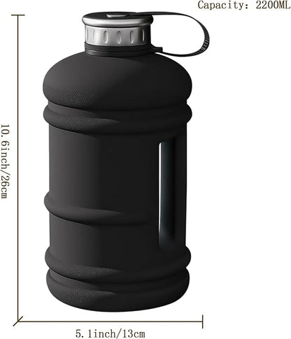 2.2L Half Gallon Water Bottle, 73 OZ Large Water Jug BPA Free PETG Plastic Reusable Drink Container with Handle, Wide Mouth Leak proof Big Sports Jug for Gym Fitness Hiking Outdoor (Black)