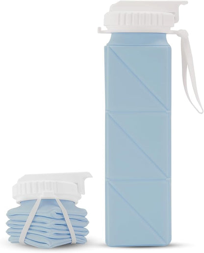 20 oz Water Bottle Collapsible | BPA Free Leakproof Lightweight Foldable Silicon Water Bottles | Twistable Water Cup | for Travel Gym Hiking Outdoor Camping Running Cycling Sports (Blue)