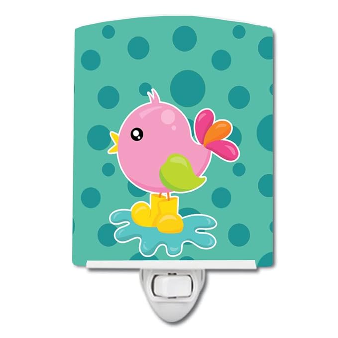 Caroline's Treasures BB7103CNL Bird in Rainboots and Puddle Ceramic Night Light Compact, UL-Certified, Ideal for Bedroom, Bathroom, Nursery, Hallway, Kitchen, 6x4x3, Multicolor