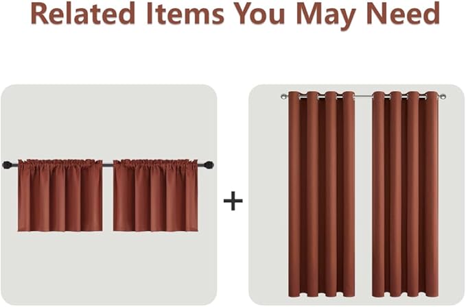 Mrs.Naturall 45 Inch Length Kitchen Curtains Set of 2 Panels Blackout Room Darkening Light Blocking Curtains for Living Room Bay Windows Rust Terracotta 34x45 Inches Long
