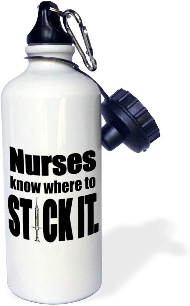 3dRose Nurses Know Where to Stick It, Black Sports Water Bottle, 21 oz, Multicolor
