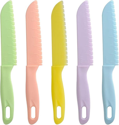 ONUPGO Knives for Kids 10 Pieces Plastic Kitchen Baking Knife Set, Montessori Kitchen Tools for Toddlers-Kids Cooking Sets, Real Kids Safe Cooking Knives in 10 Colors