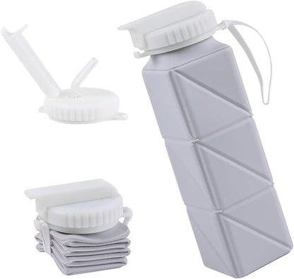 EOBTAIN Collapsible Watter Bottle for Traveling Grey Silicone Foldable Water Bottles with Straw,Portable Lightweight and BPA Free Reusable Water Bottle Cup for Camping Hiking,Leakproof