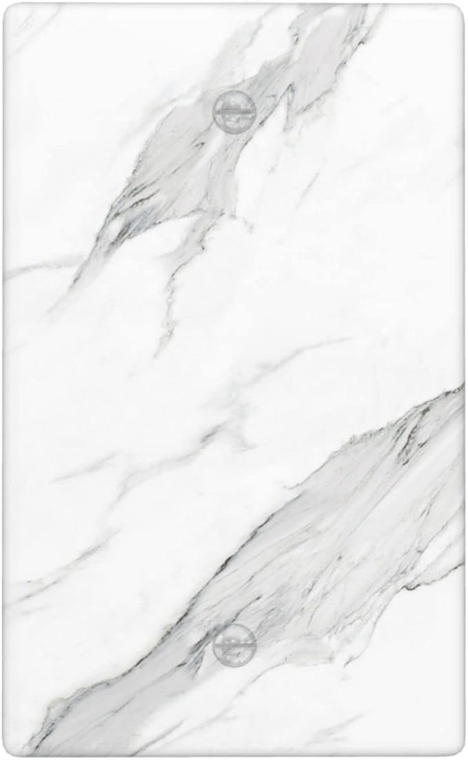 Marble Grey Wall Plate Decorative Light Switch Cover 1-Gang Single Blank Faceplate for Bathroom Kitchen Farmhouse Bedroom White