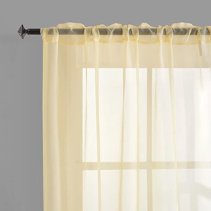 Light Yellow Sheer Voile Curtains Translucent Solid Color Window Treatment 108 Inches Long Panels Rod Pocket Light Yellow Sheers for Bedroom Living Room 2 Panels 52x108