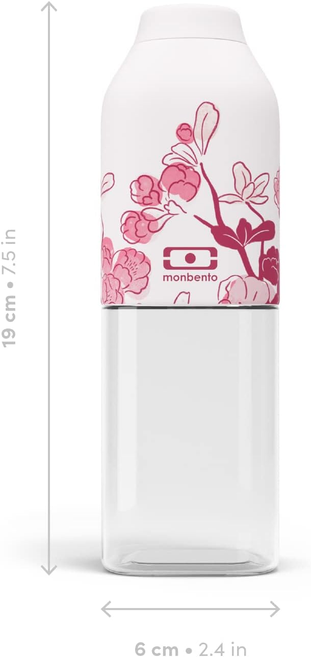 monbento - Clear Reusable Water Bottle MB Positive M graphic Magnolia - 17 floz/500 ml Water Bottle Perfect for Work, Travel, Sport, Picnic - Compact, Leakproof BPA Free Water Bottle - Pink Flowers