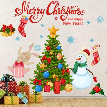 Christmas Tree Snowman DIY Wall Stickers Merry Christmas Wall Decal Removable for Wall Living Room Bedroom Decoration