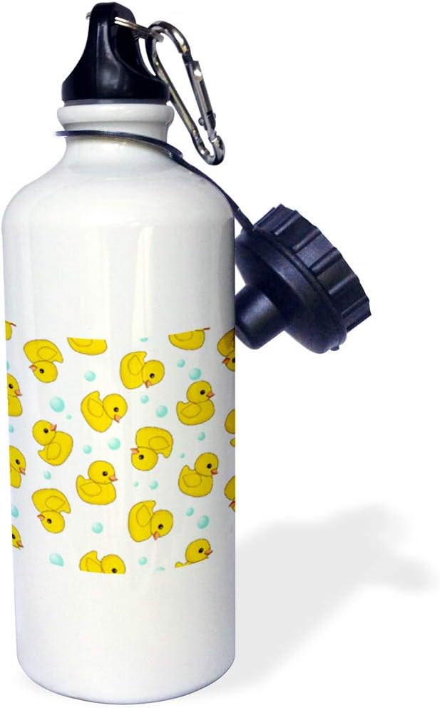 3dRose Cute Rubber pattern on white. yellow ducks soap bubbles. duckies-Sports Water Bottle, 21oz , 21 oz, Multicolor